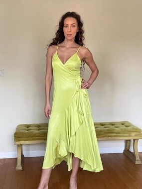 Dress the Population Salome Wrap Midi Dress Green Medium